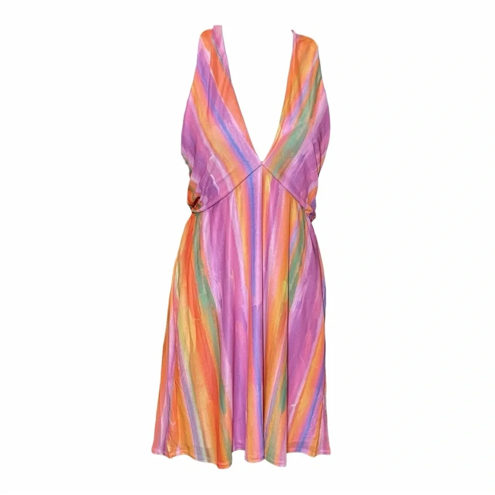 Show Me Your Mumu Zappa Mini Dress in Sunrise Stripe Pink Orange Size XL - Picture 3 of 5